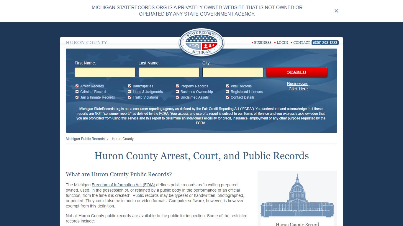 Huron County Arrest, Court, and Public Records