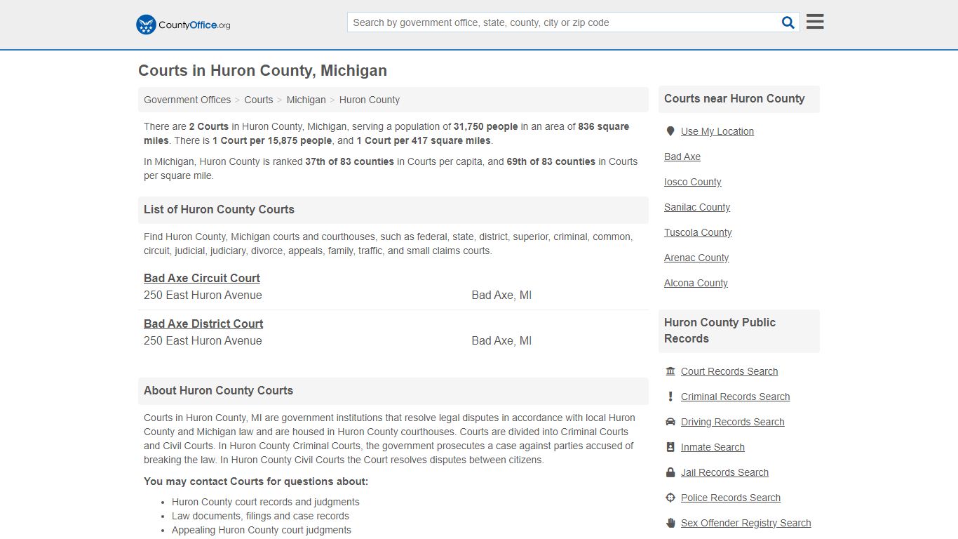 Courts - Huron County, MI (Court Records & Calendars)