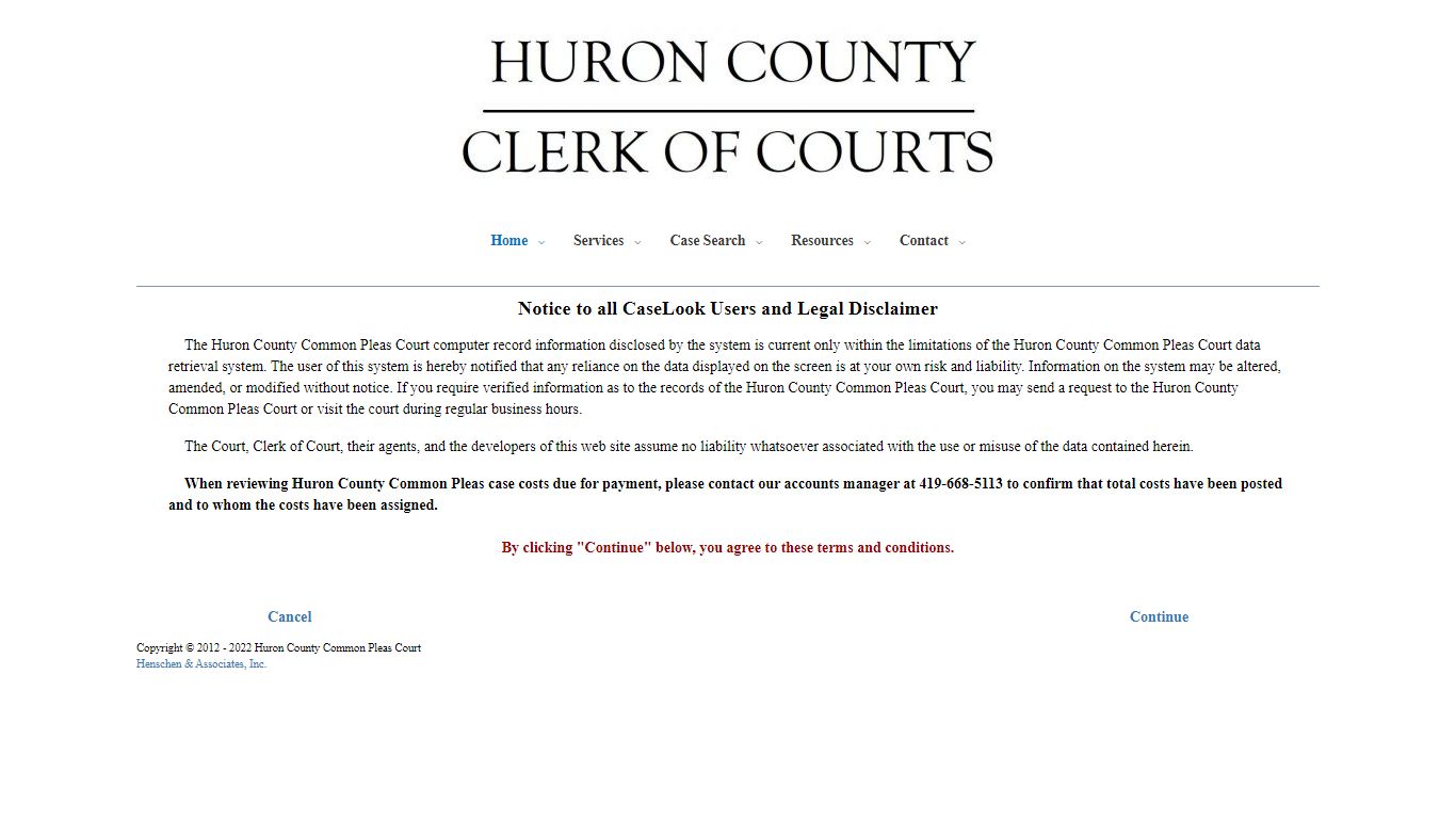 Huron County Common Pleas Court - Record Search
